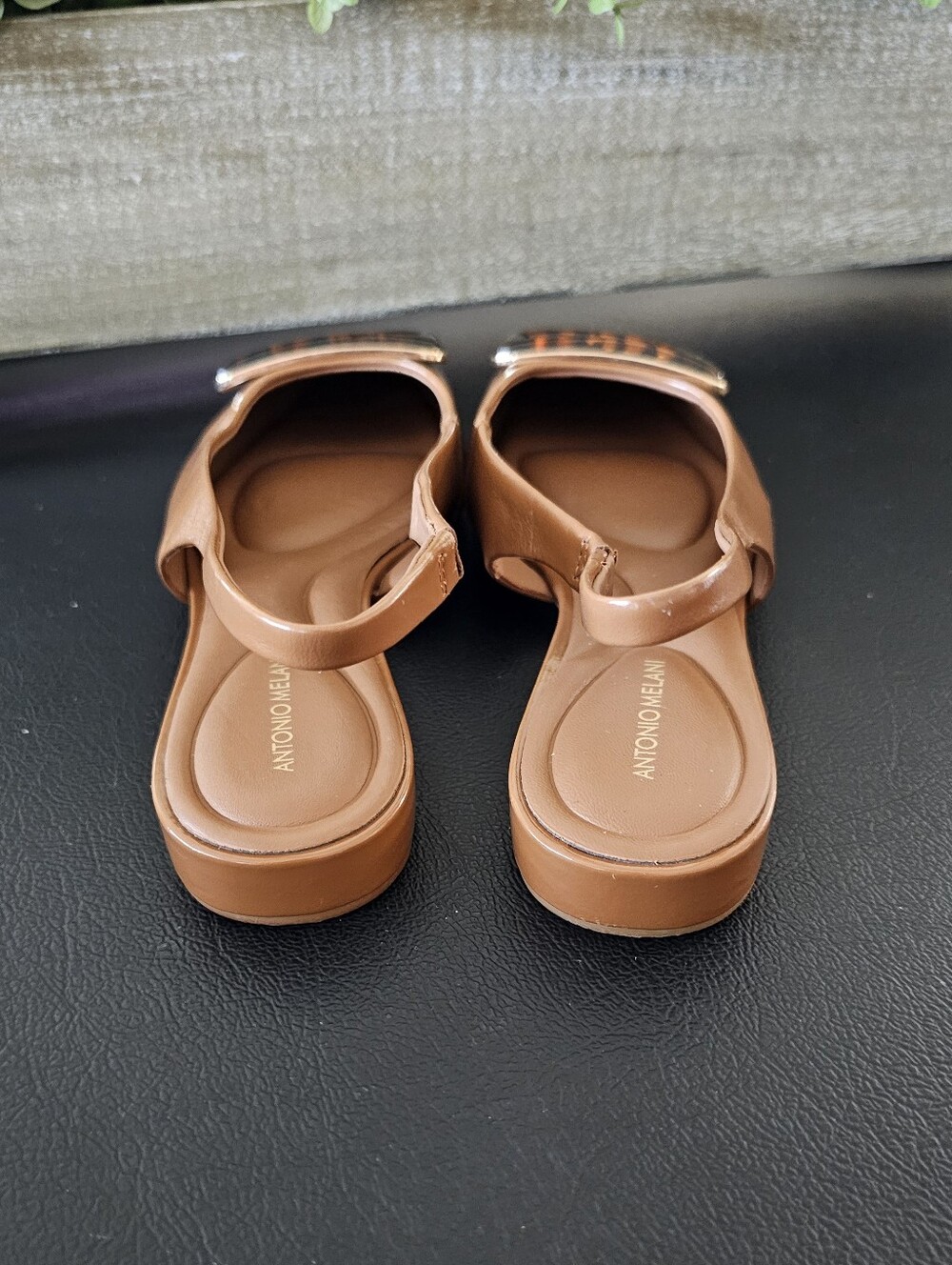 ANTONIO MELANI Neutral Slingback Flats W/Tortoiseshell Buckle Women Sz 8 & 9M - Picture 3 of 8